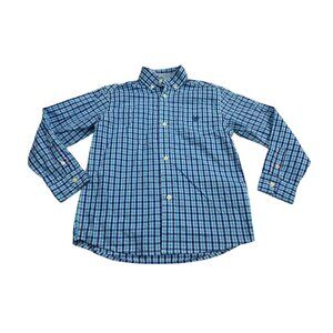 Chaps Boys Long Sleeve Plaid Button-Down Shirt XS 6/7 Cotton Blend Blue/White
